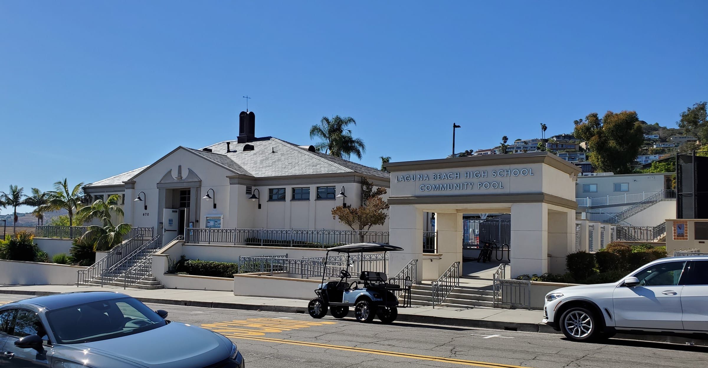 The entrance of the Laguna Beach High School Community Pool, photographed in November 2024 before pool construction began