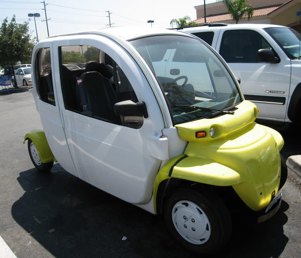 A street-legal low-speed electric vehicle (GEM), the kind California treats as an LSV