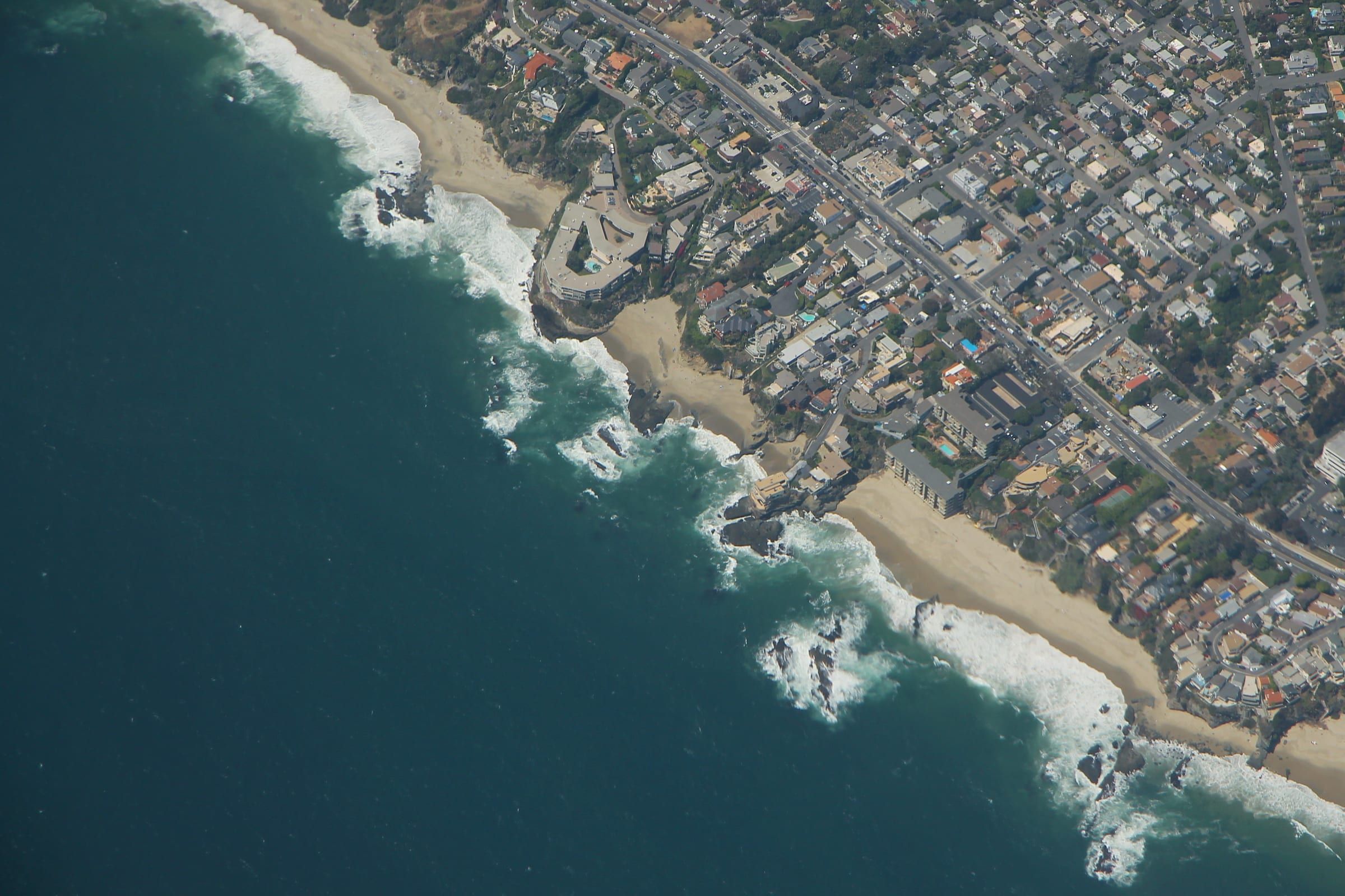 Aerial view of the sea cliffs and Table Rock Beach in South Laguna